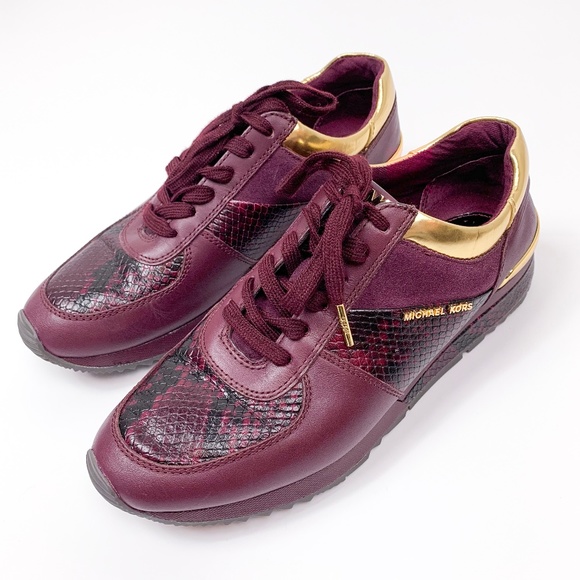 Michael Kors Shoes - Michael Kors Allie Burgundy Panel Leather Sneakers